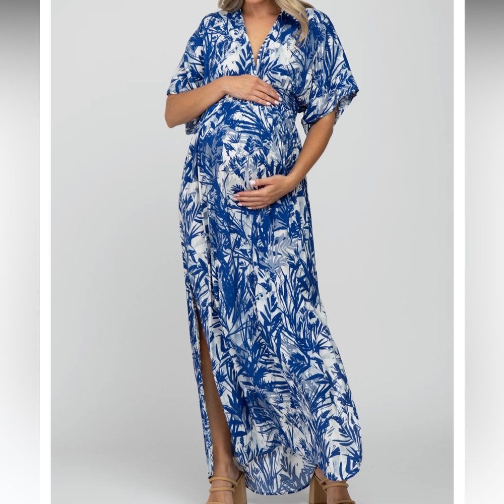 Pinkblush Blue and White Botanical Maternity Maxi Dress